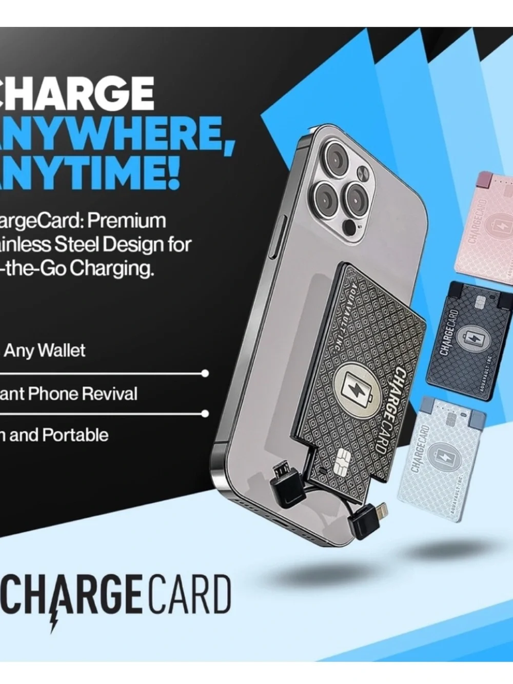 Aquavault Inc ChargeCard Wireless Magnetic Portable Charger NIB